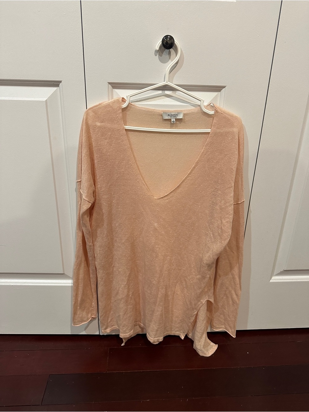 Babaton Lightweight 100% linen Long Sleeve Top - Peach